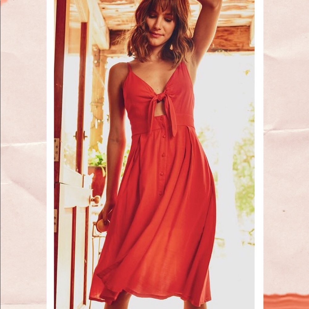 Red Midi Front Tie Dress